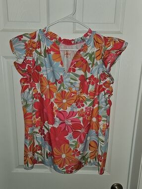 Floral Ruffle Sleeve Women's Top - Multicolor